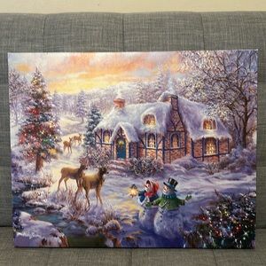 Winter scene canvas light up picture. 19.75in x16 in.
